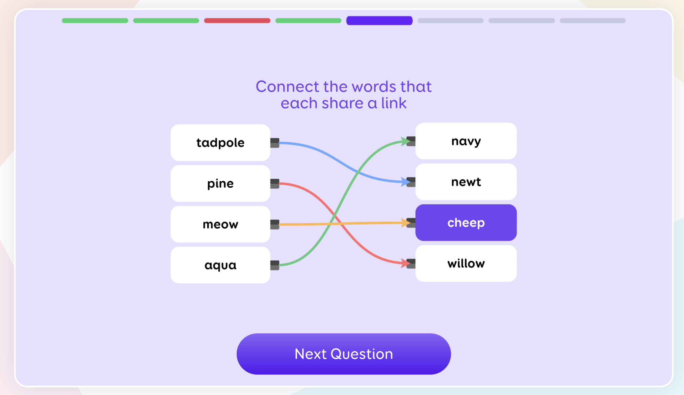11+ puzzle asking the learner to connect words that share a link