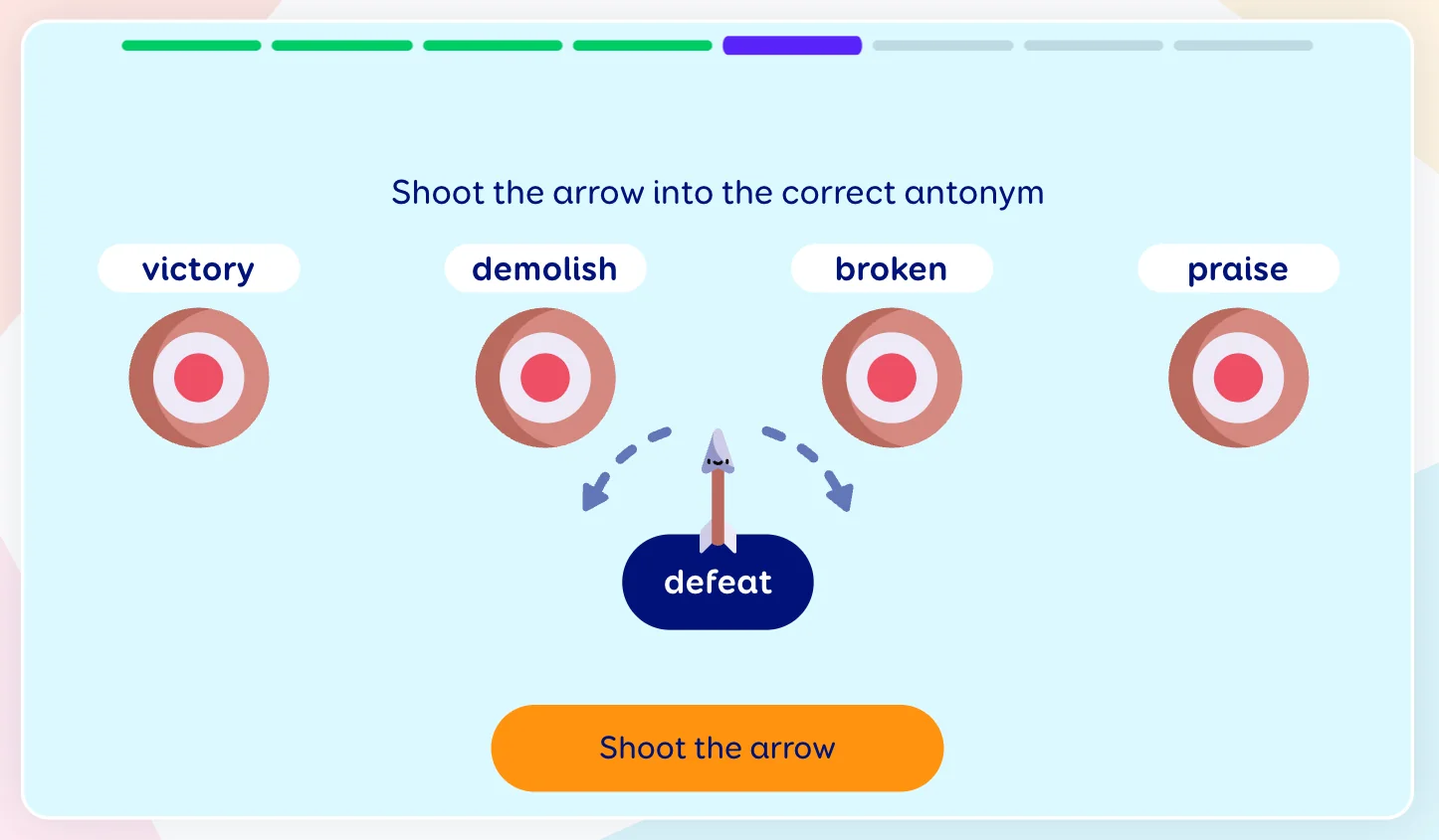 A ChatterStars challenge asking children to find a word with the opposite meaning