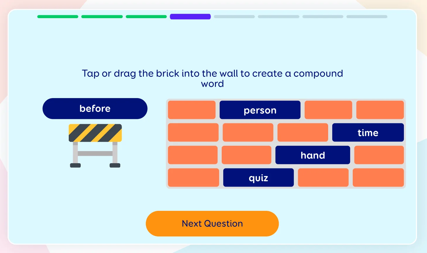 A ChatterStars activity combining word parts to make a compound word