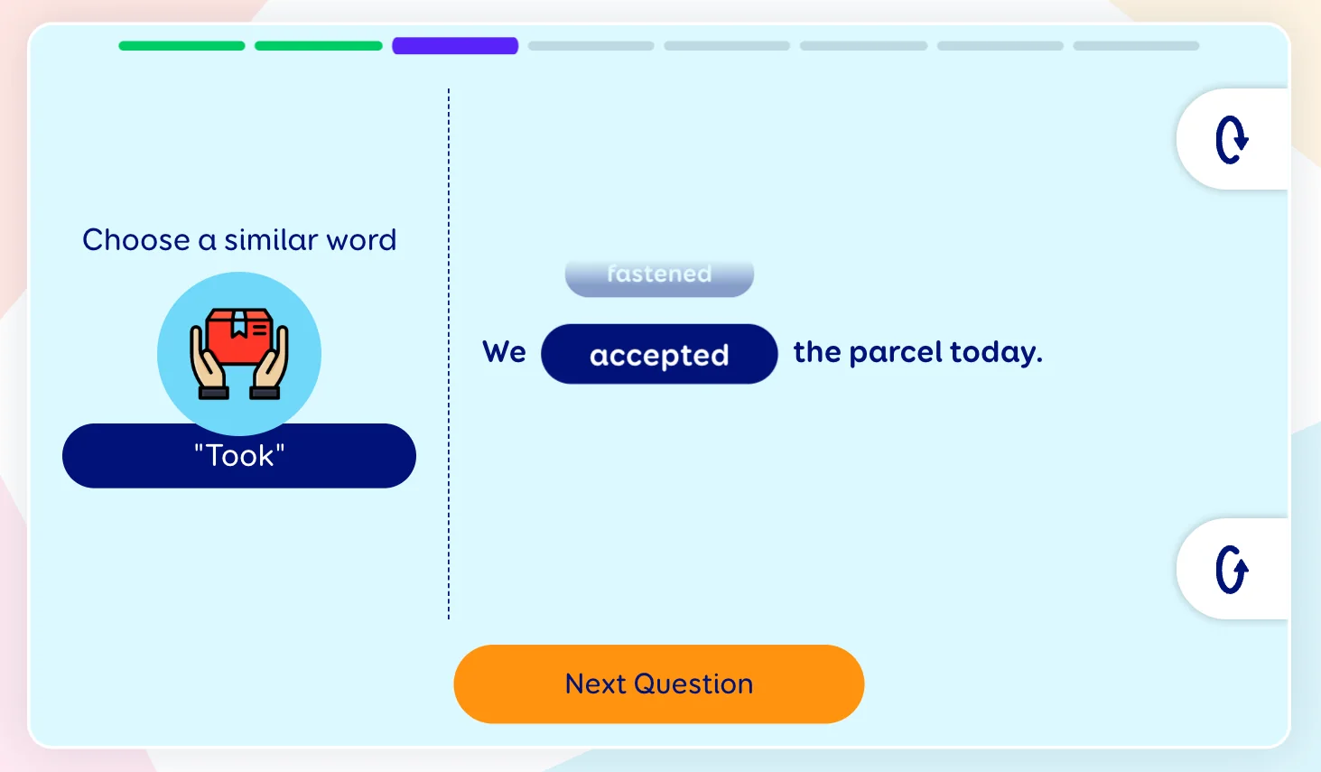 A ChatterStars puzzle asking children to choose a similar word