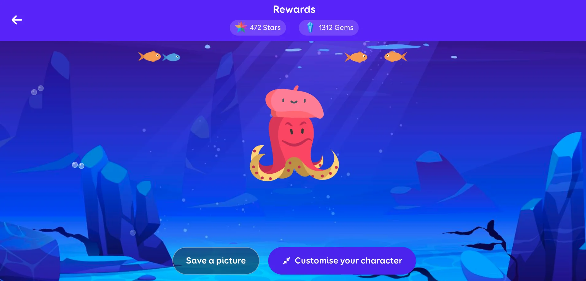 A ChatterStars character exploring a colourful reward scene