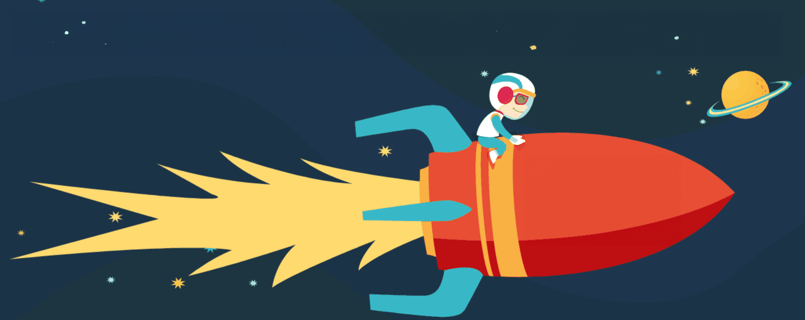 ChatterStars etymology puzzle artwork showing a child astronaut flying through a starry word universe